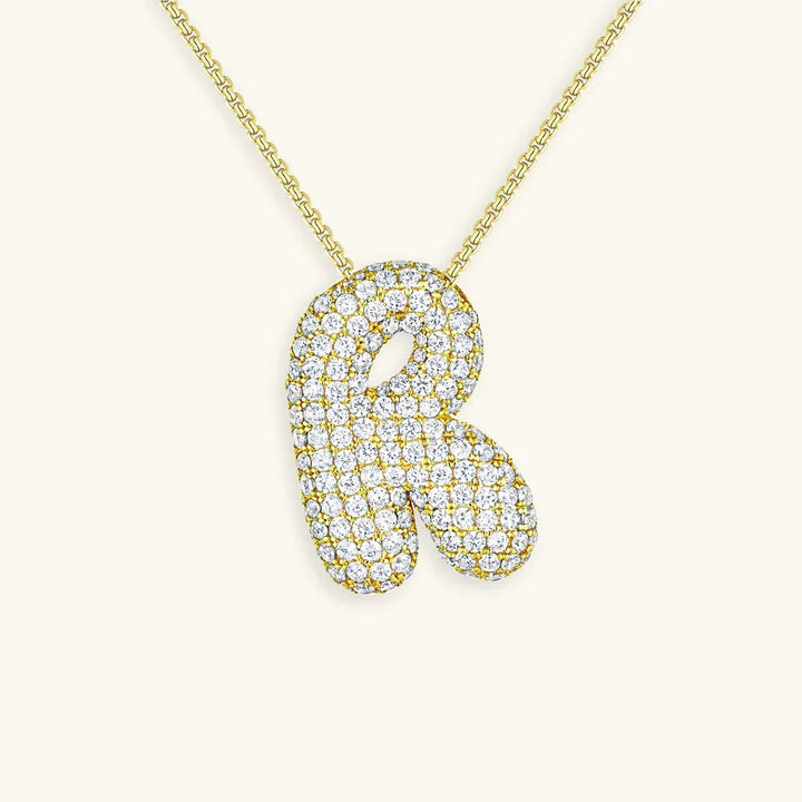 Gold-Plated Bubble Initial Diamond Necklace