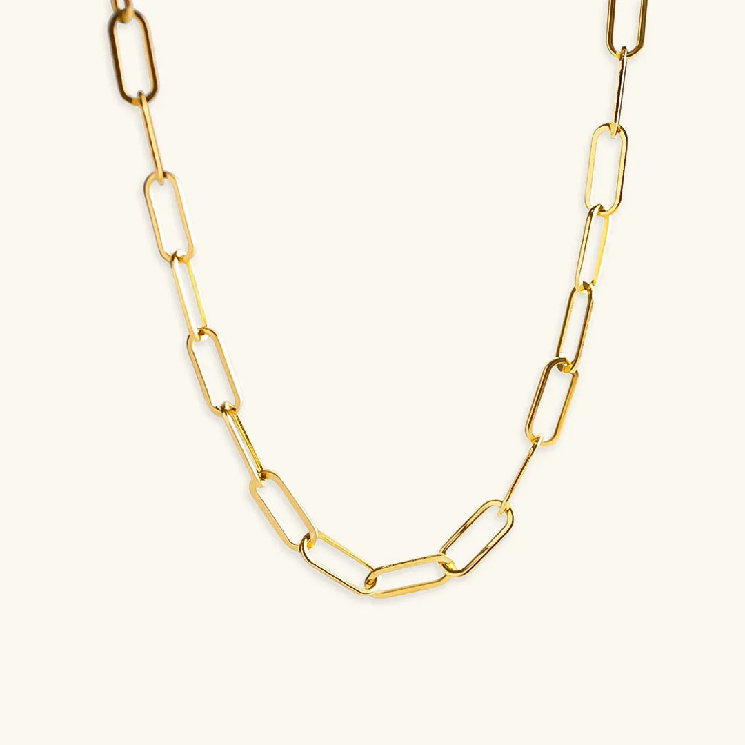 Gold-Plated Bold Paperclip Link Chain Necklace for Women