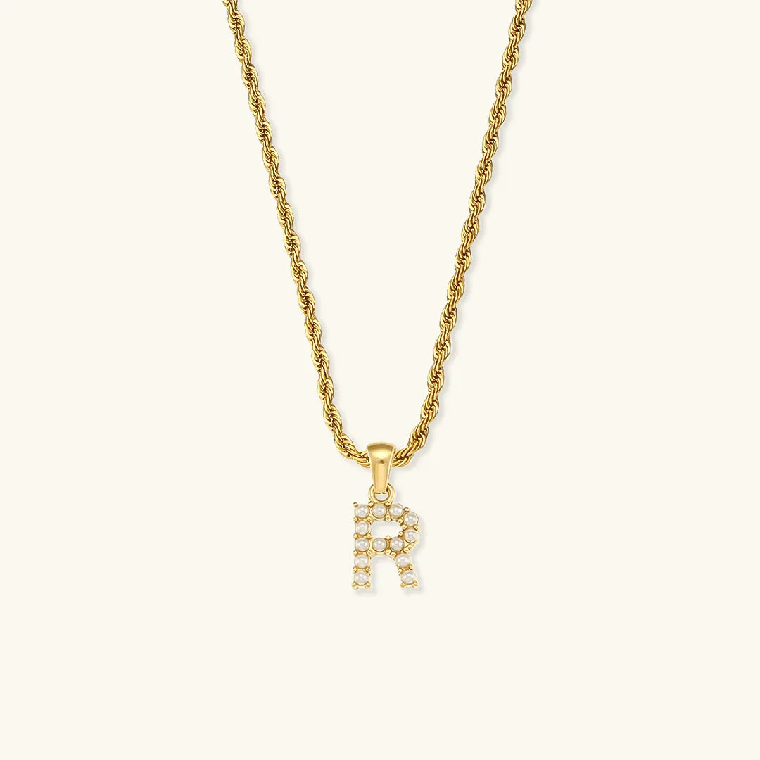 Gold-Plated Initial Letter Necklace with Freshwater Pearls