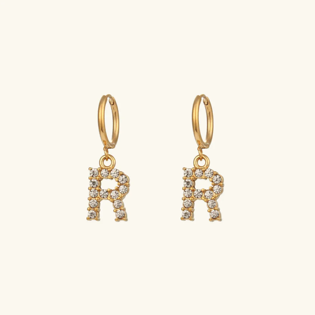 Gold-Plated Initial Letter Earrings with Diamond Simulants