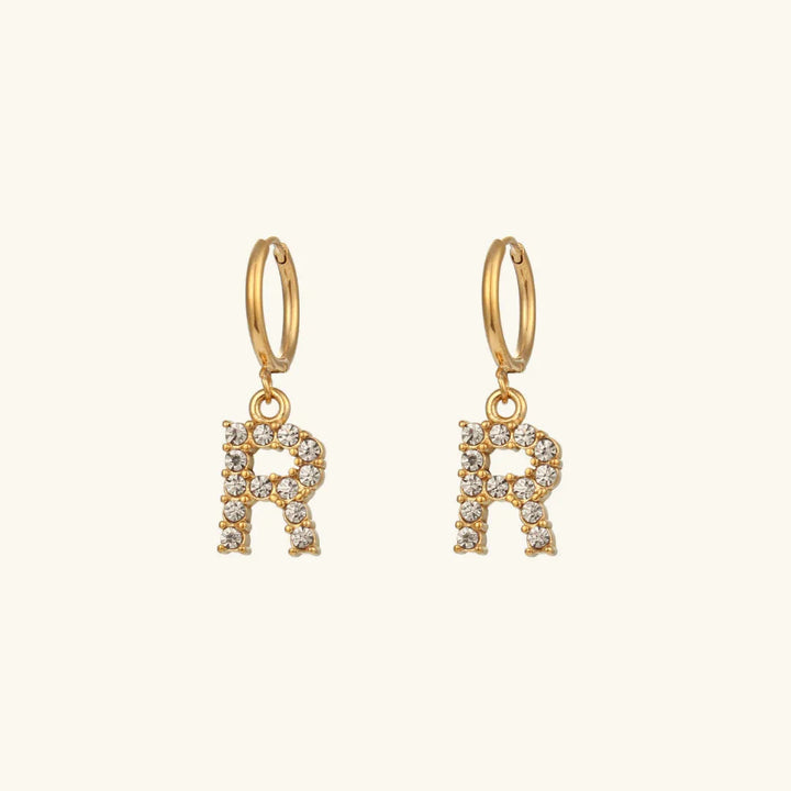Gold-Plated Initial Letter Earrings with Diamond Simulants