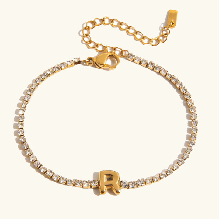Gold-Plated Cubic Zirconia Initial Tennis Bracelet for Women