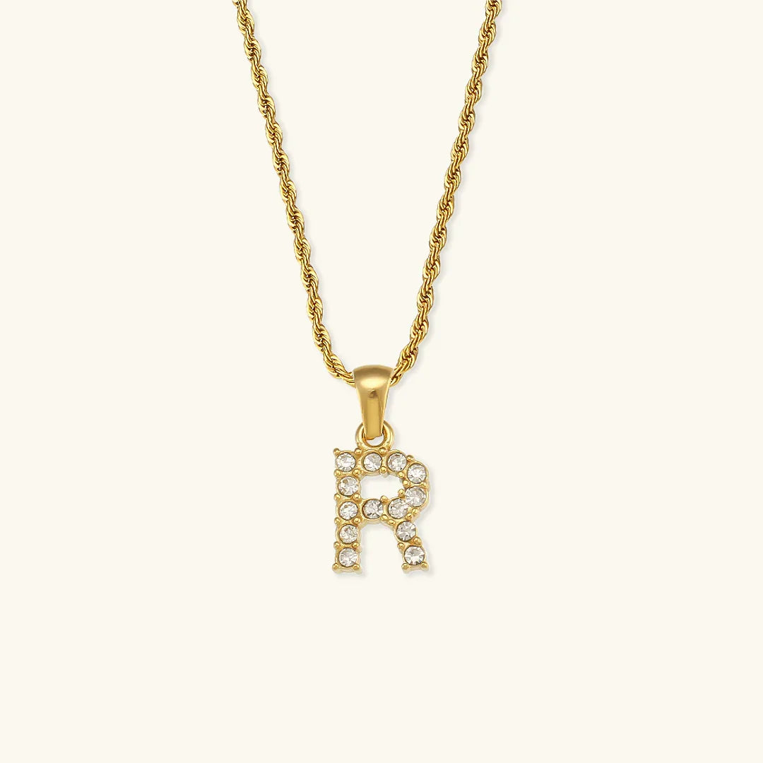 Gold-Plated Initial Pendant Necklace with Diamond Simulants
