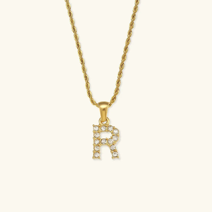 Gold-Plated Initial Pendant Necklace with Diamond Simulants