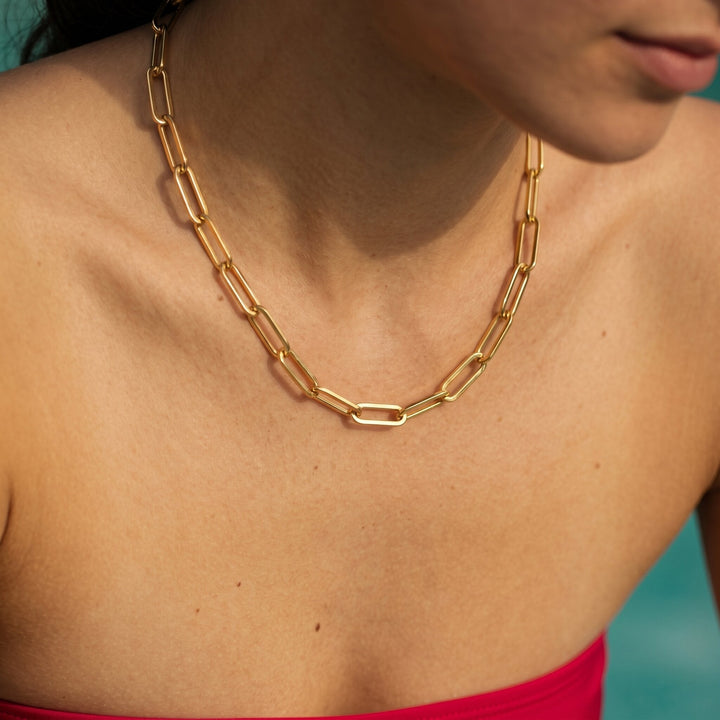 Gold-Plated Bold Paperclip Link Chain Necklace for Women