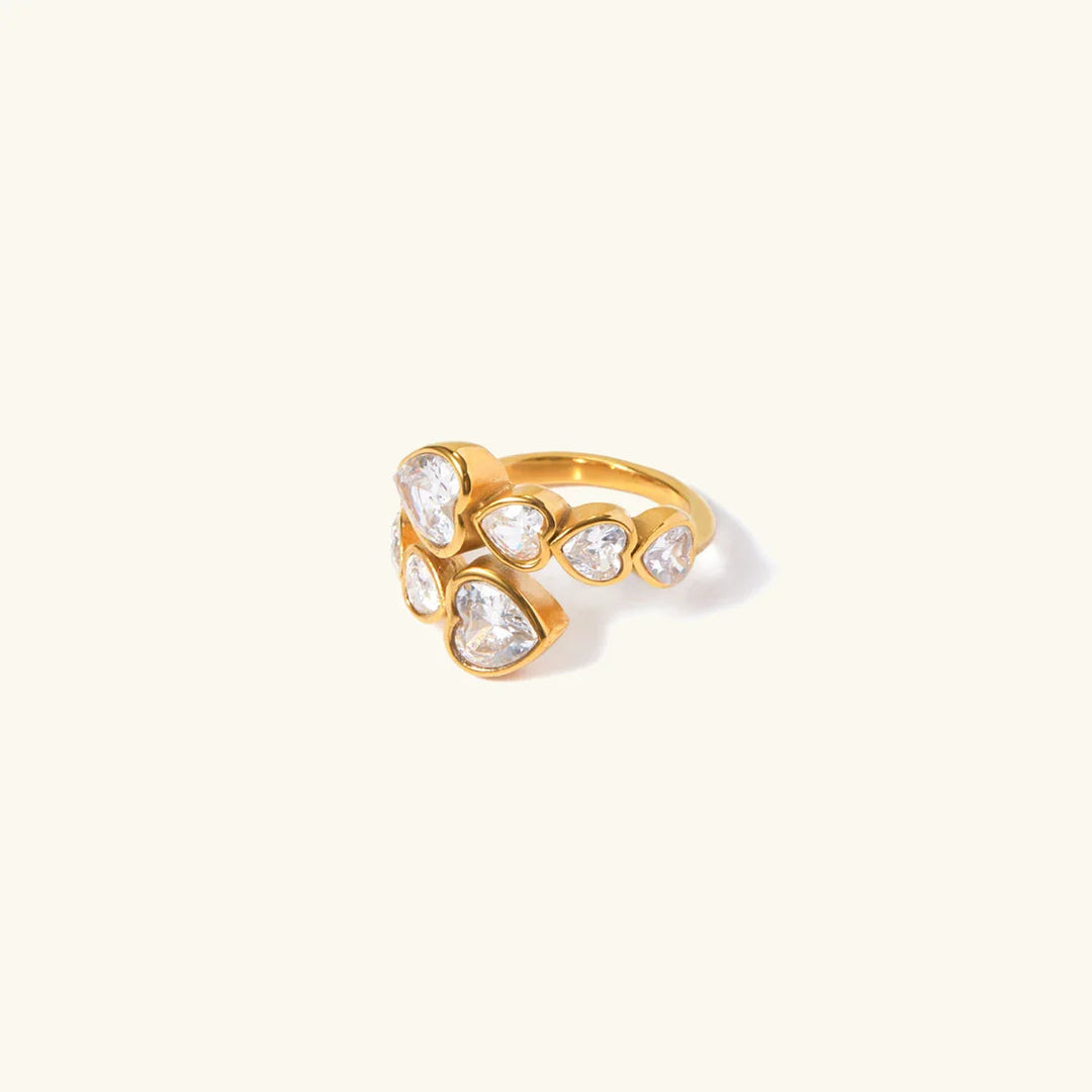 Gold-Plated Adjustable Heart Ring with CZ Stones