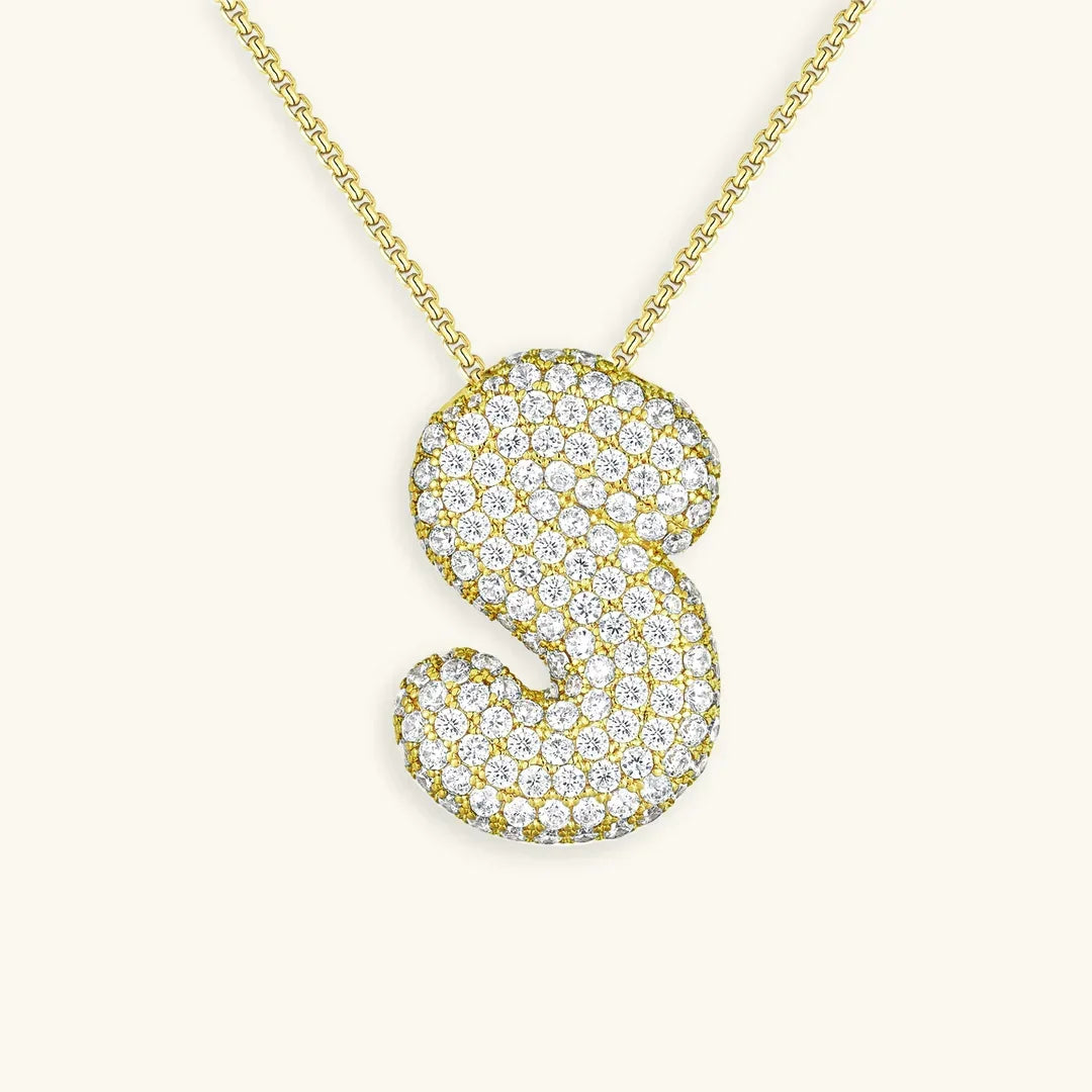 Gold-Plated Bubble Initial Diamond Necklace