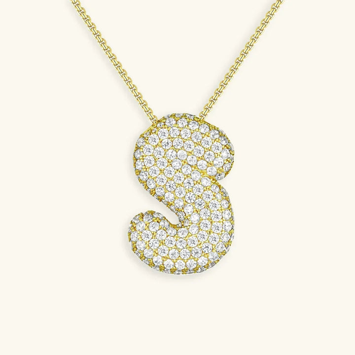 Gold-Plated Bubble Initial Diamond Necklace