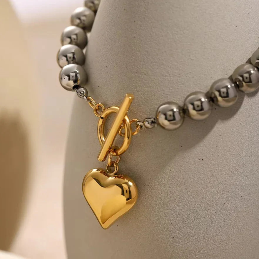 Silver-Tone Bead Heart Bracelet for Women