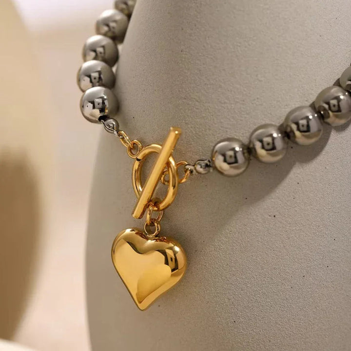 Silver-Tone Bead Heart Bracelet for Women