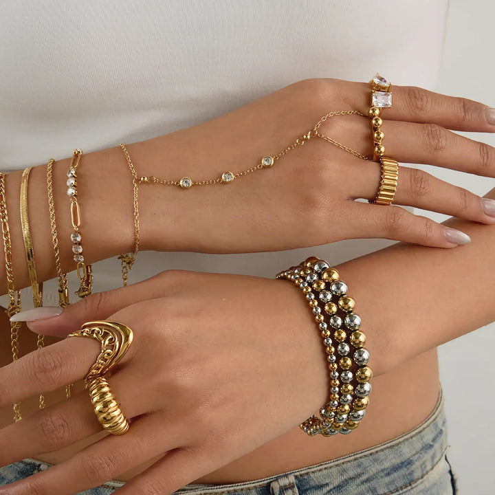 Gold Plated Cubic Zirconia Hand Chain Bracelet for Women