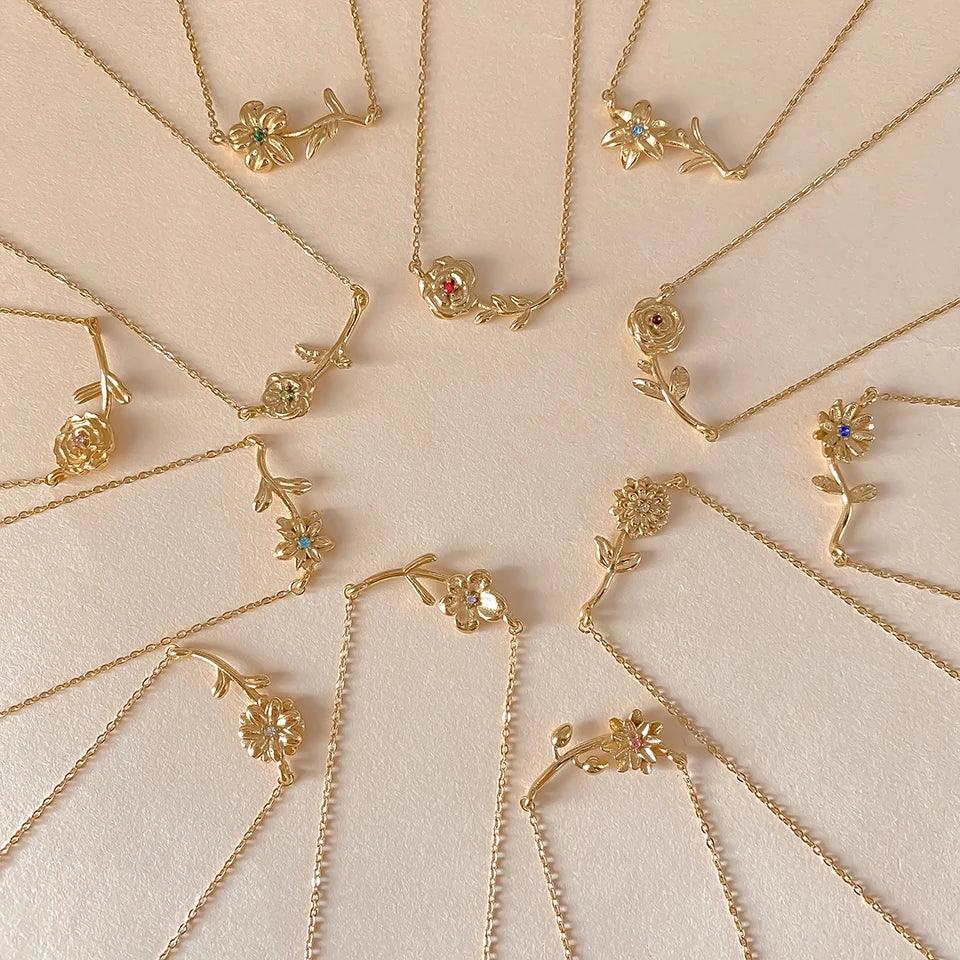 Gold-Tone Crystal Flower Necklace Jewelry Set