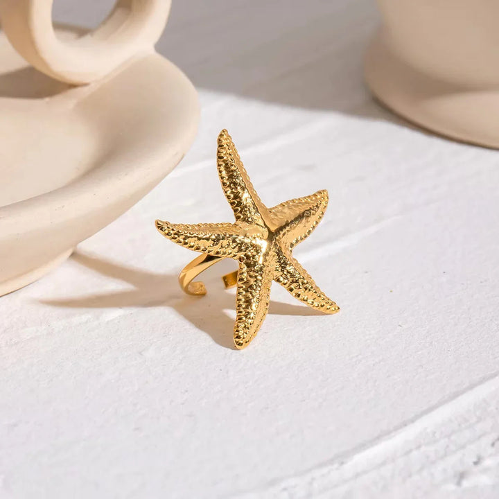 Gold-Plated Starfish Statement Ring for Women