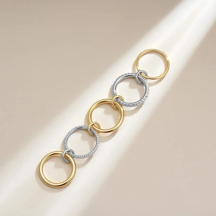 Gold-Plated Stacked CZ Ring with Silver-Tone Bands