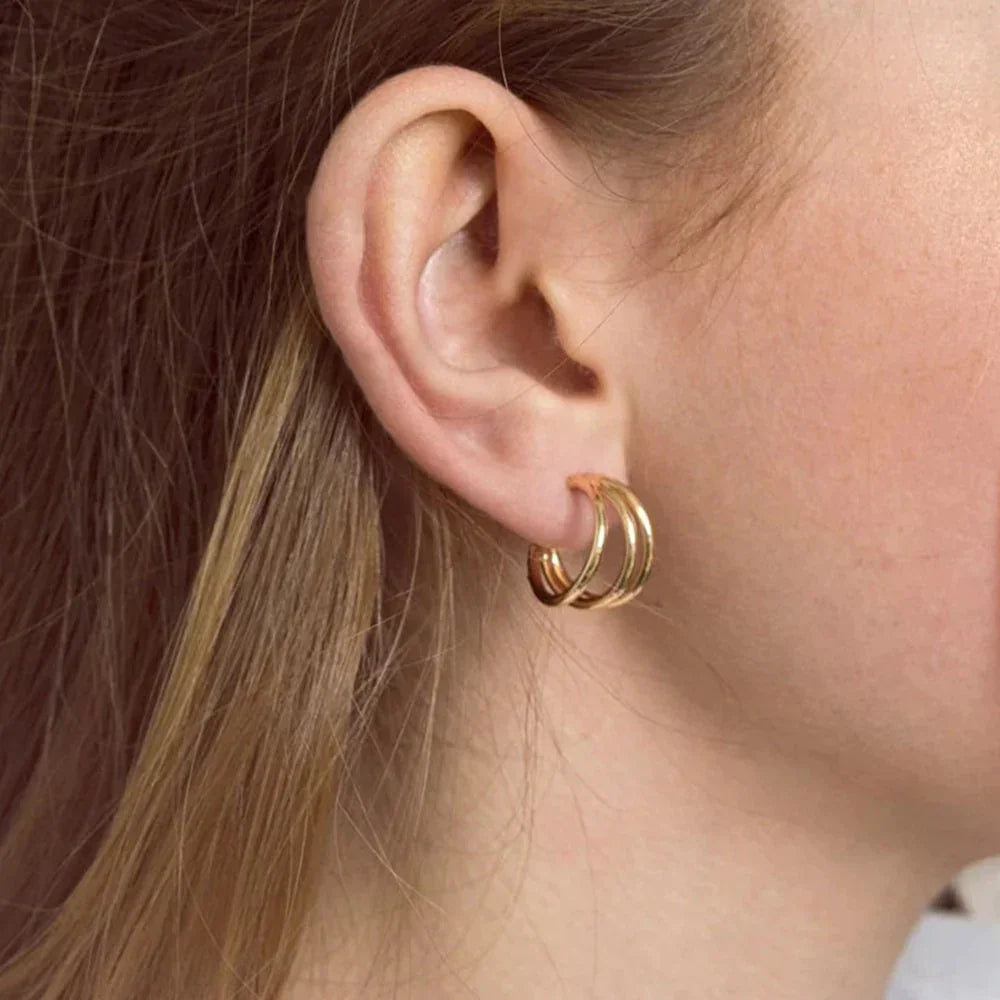 Gold-Plated Hoop Earrings Women Triple Band