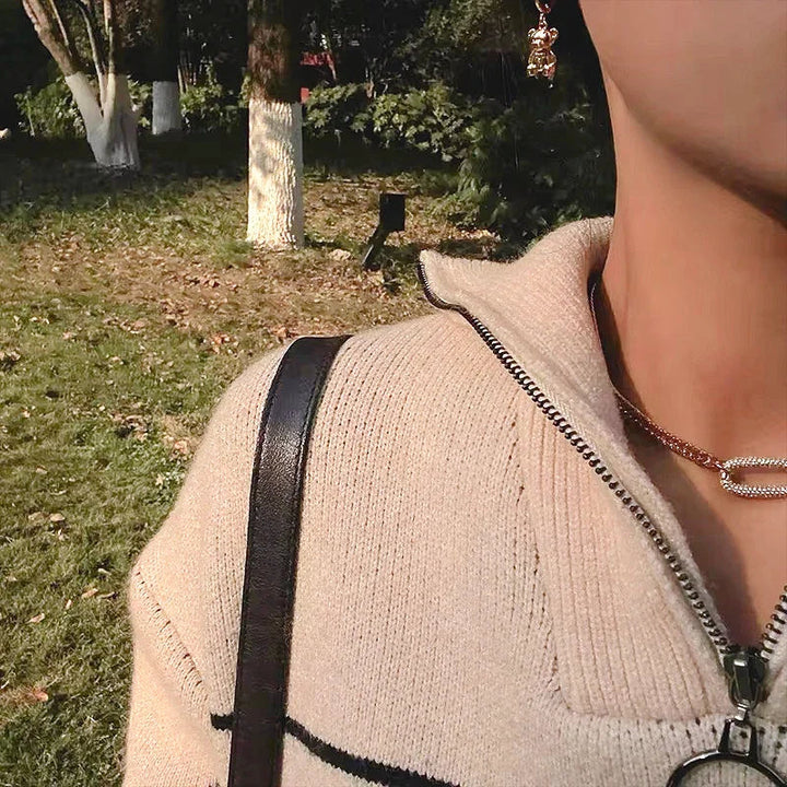 Gold-Plated Cubic Zirconia Chain Choker Necklace for Women