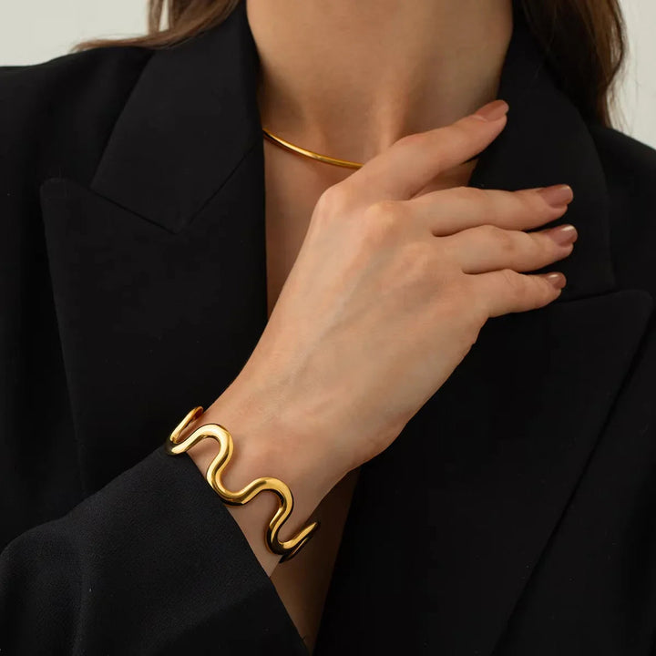Gold-Plated Twisted Bangle for Women