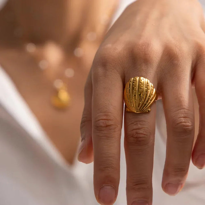 Gold-Plated Seashell Ring for Women