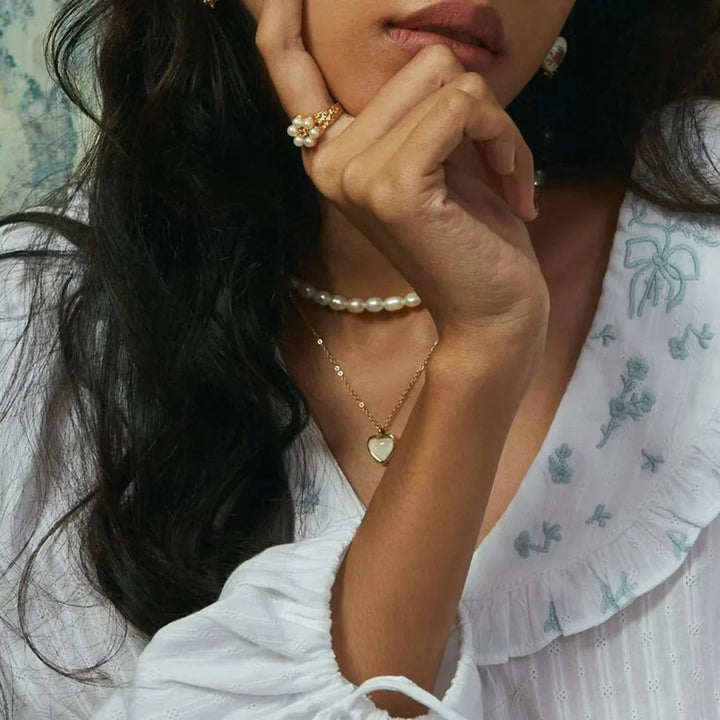Gold-Plated Faux Pearl Floral Statement Ring for Women