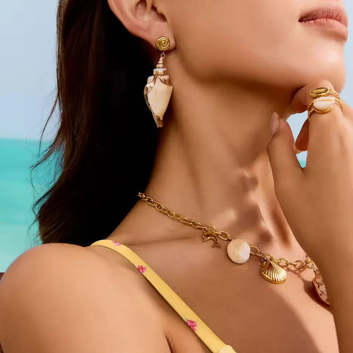 Gold-Plated Seashell Drop Earrings for Women