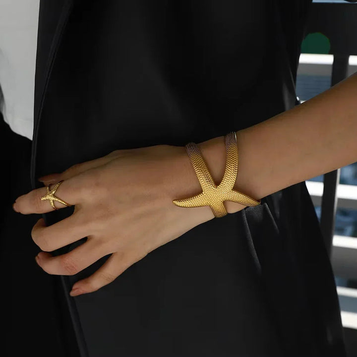 Gold-Plated Starfish Cuff Bracelet for Women