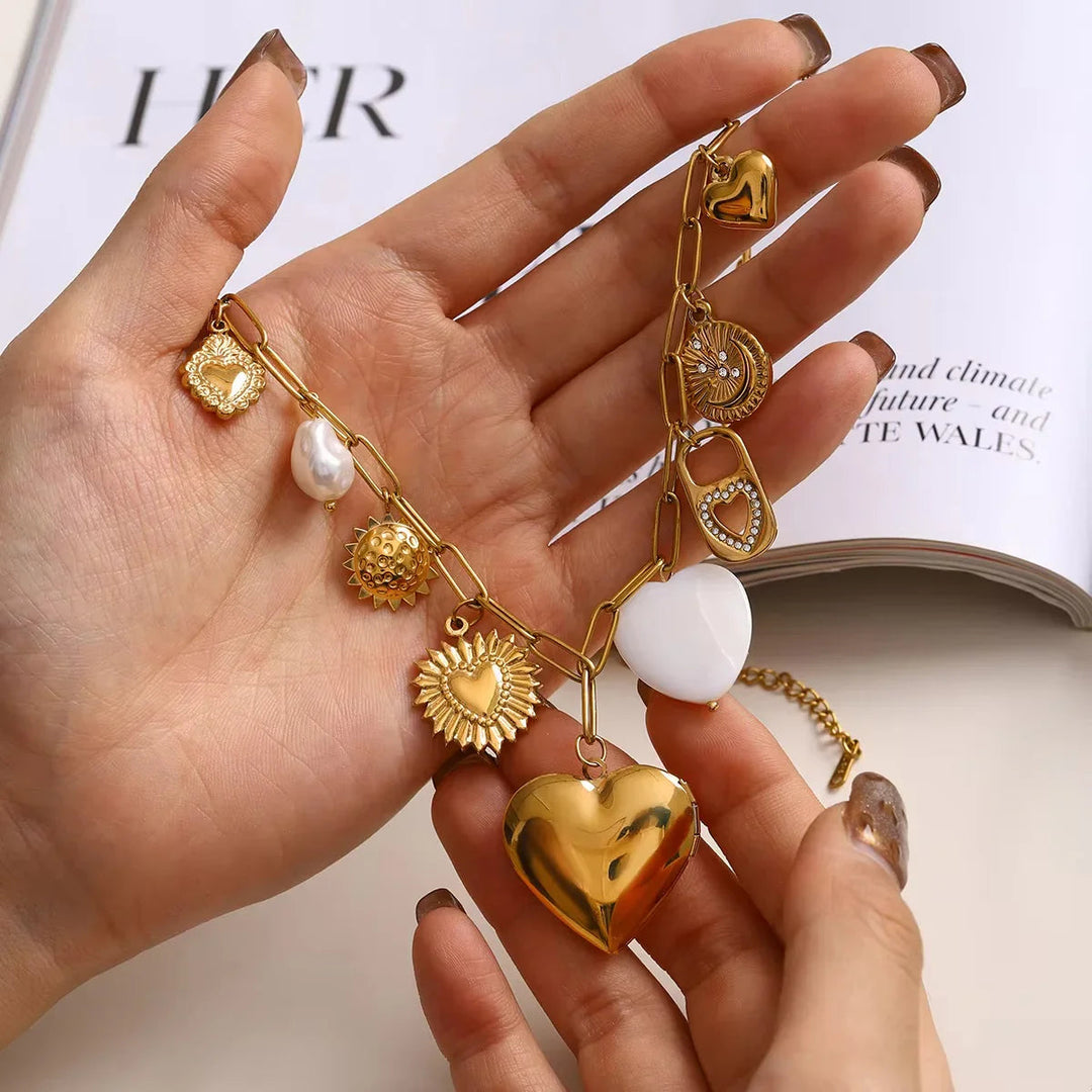 Gold-Plated Faux Pearl Pendant Necklace for Women
