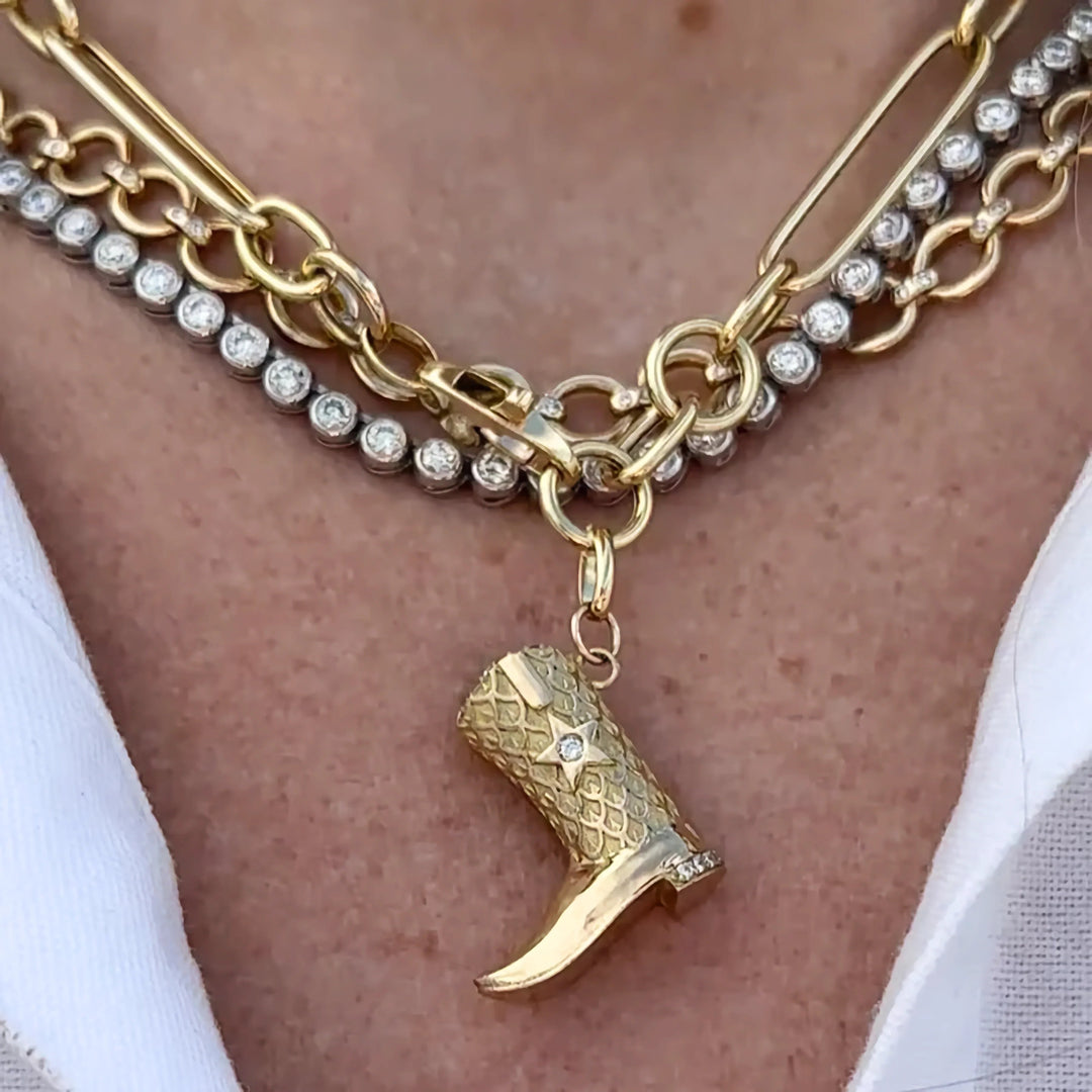 Gold-Plated CZ Boot Pendant Necklace for Women