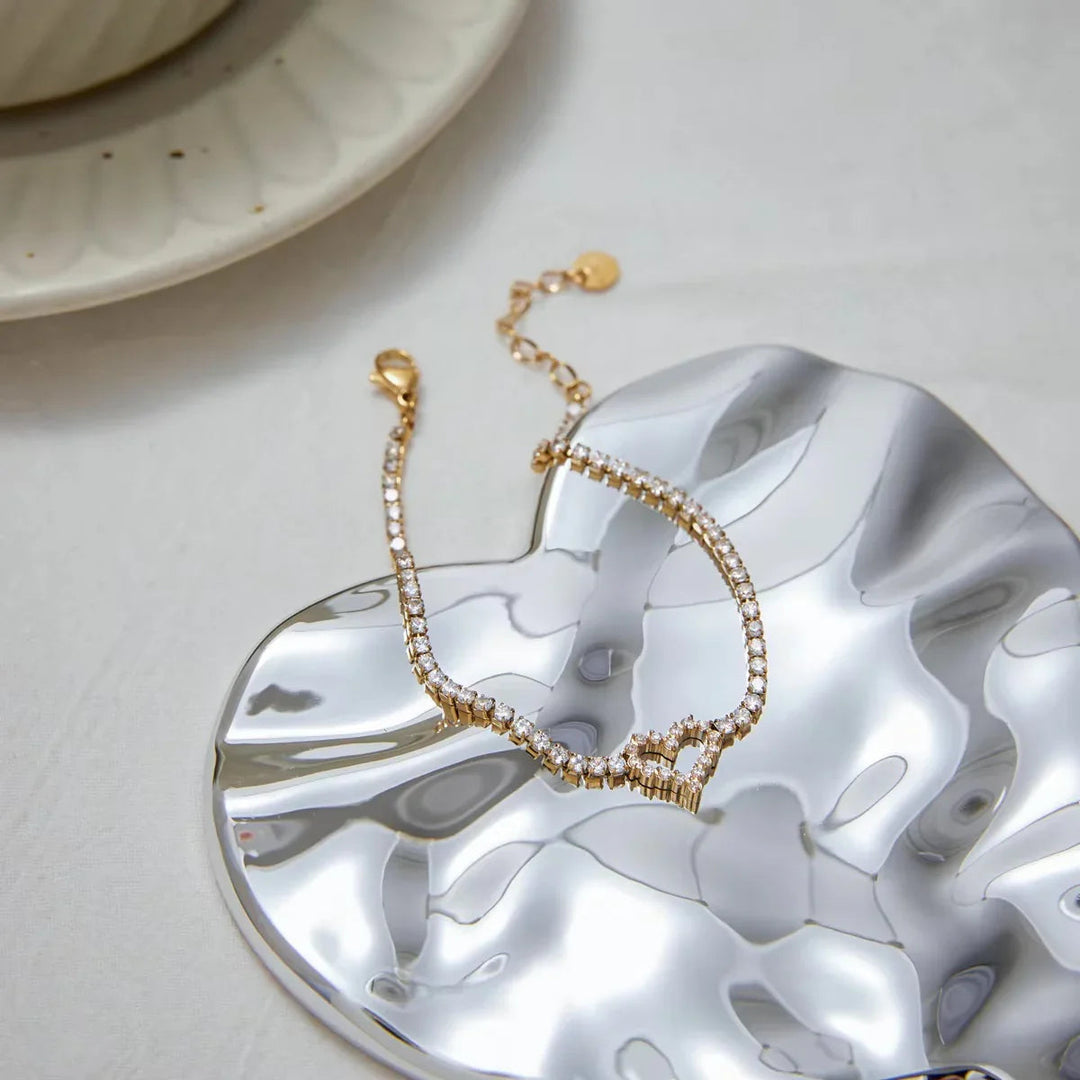 Gold Plated Cubic Zirconia Heart Tennis Bracelet for Women