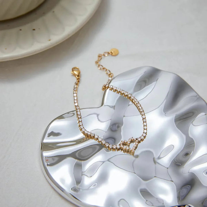 Gold Plated Cubic Zirconia Heart Tennis Bracelet for Women