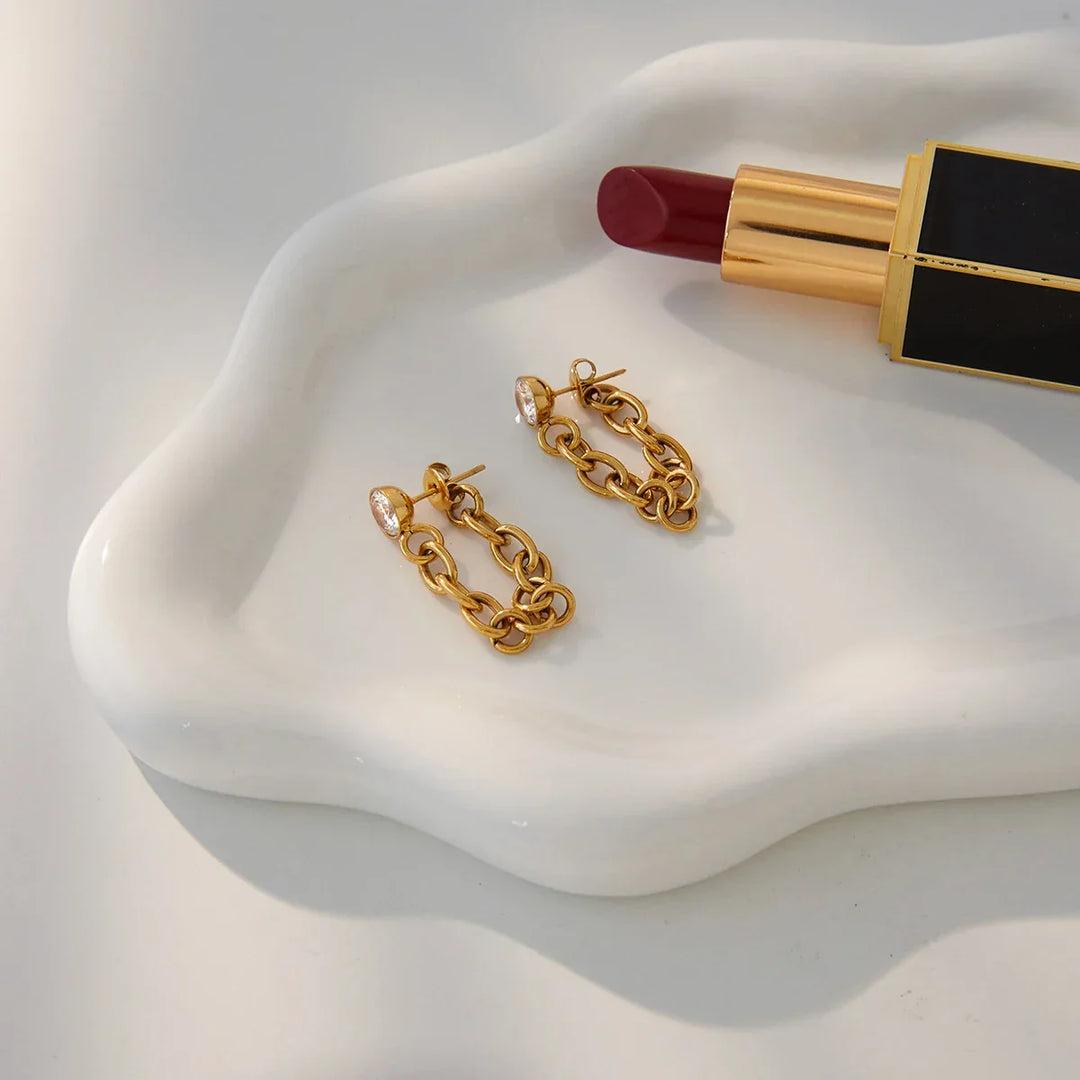 Gold-Plated Cubic Zirconia Drop Earrings Set for Women