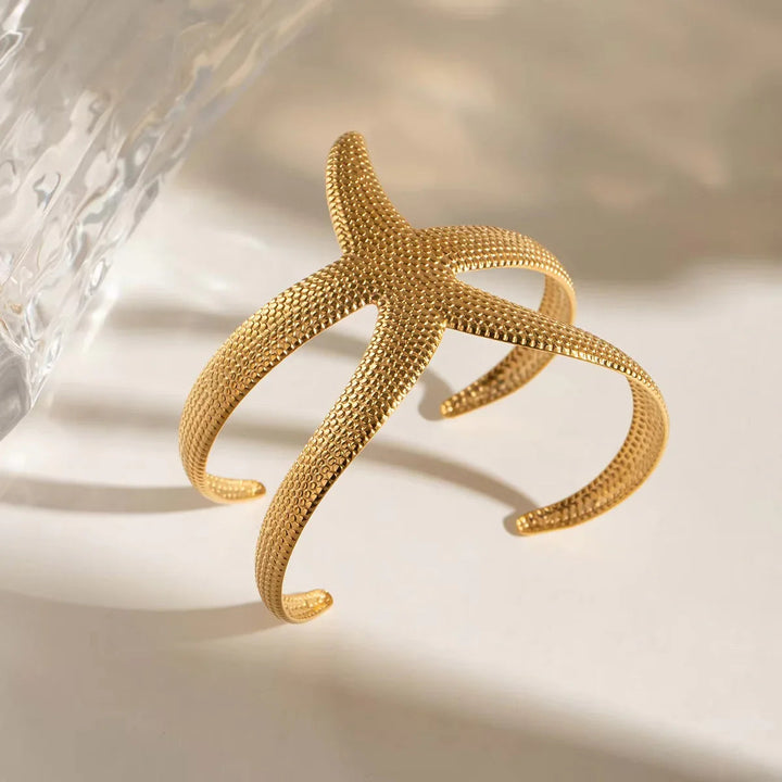 Gold-Plated Starfish Cuff Bracelet for Women