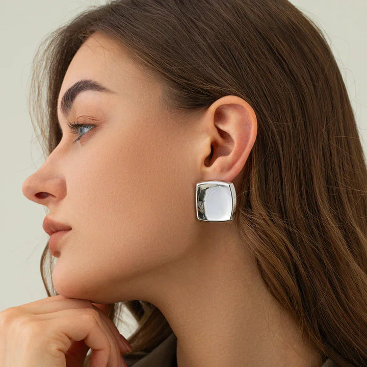 Gold-Plated Square Earrings with Waterproof Stainless Steel