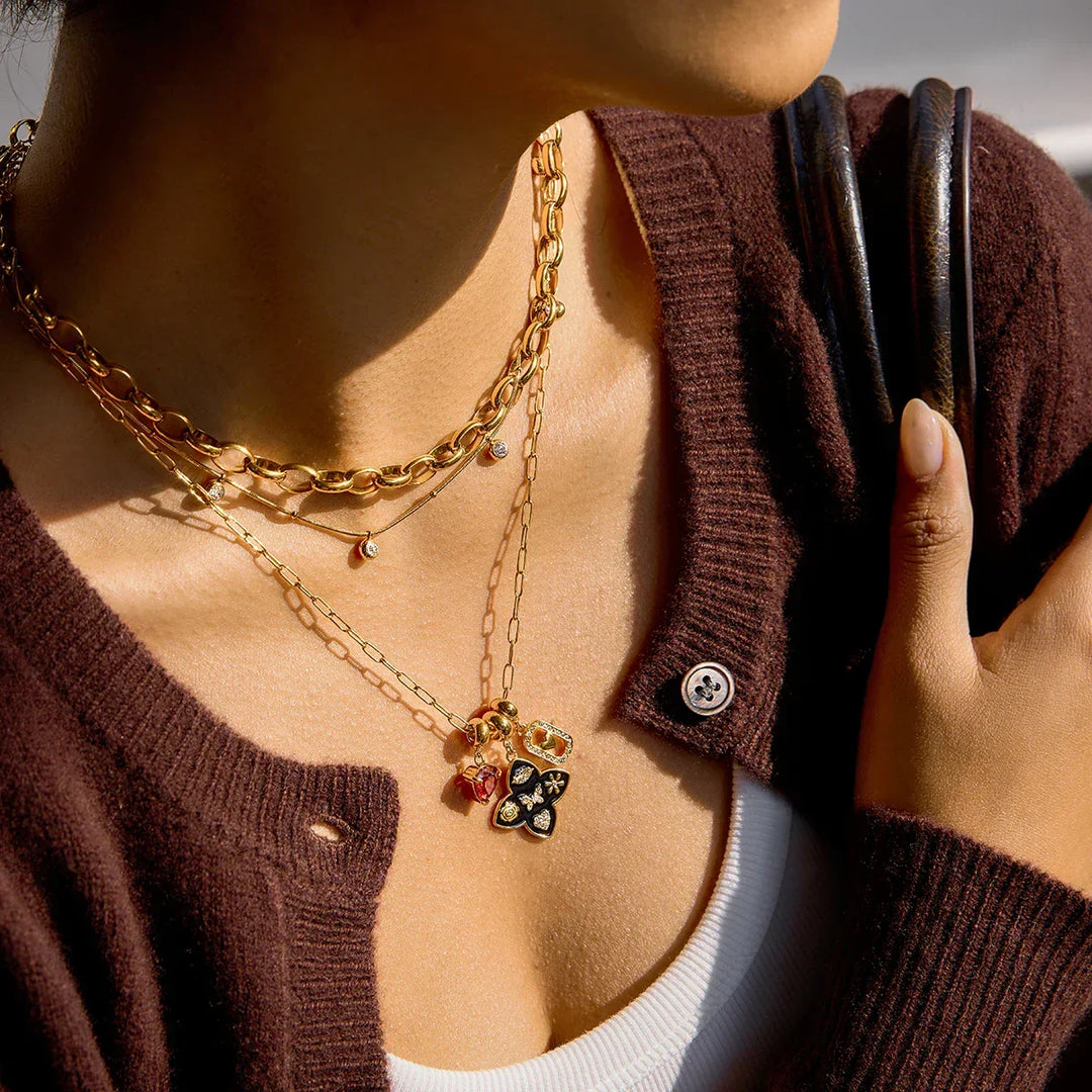 Gold-Plated Cubic Zirconia Charm Pendant Necklace for Women