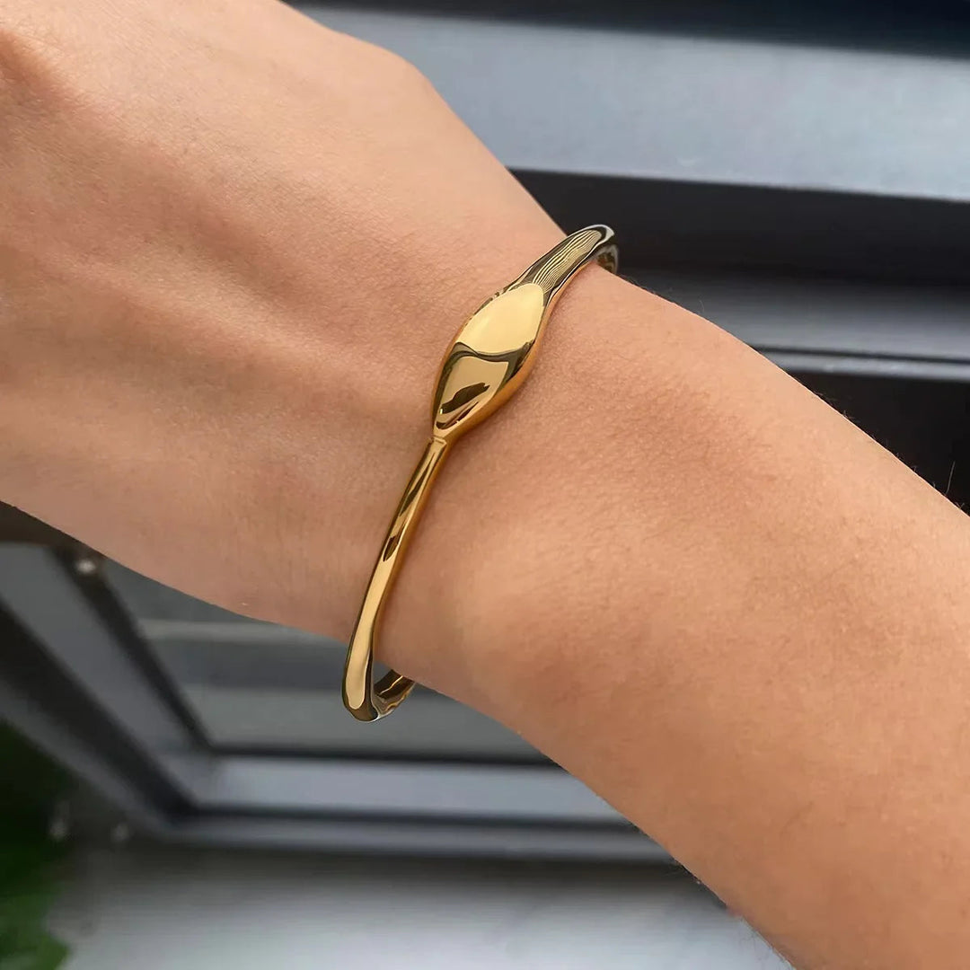 Gold-Plated Minimalist Bangle Bracelet for Women