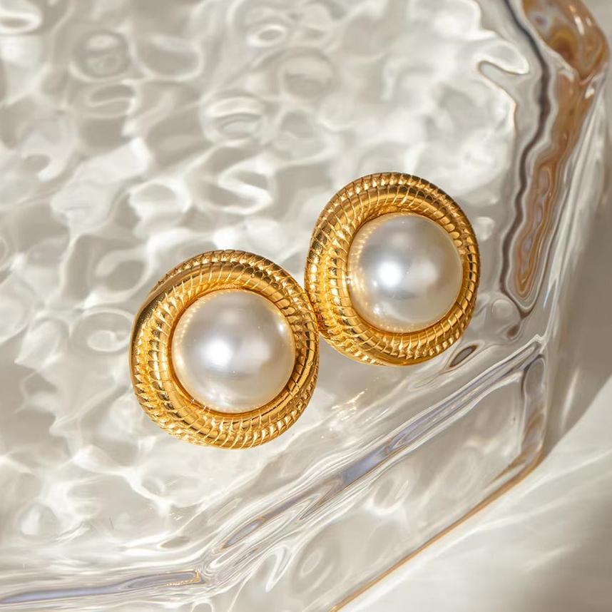 Gold-Plated Freshwater Faux Pearl Earrings