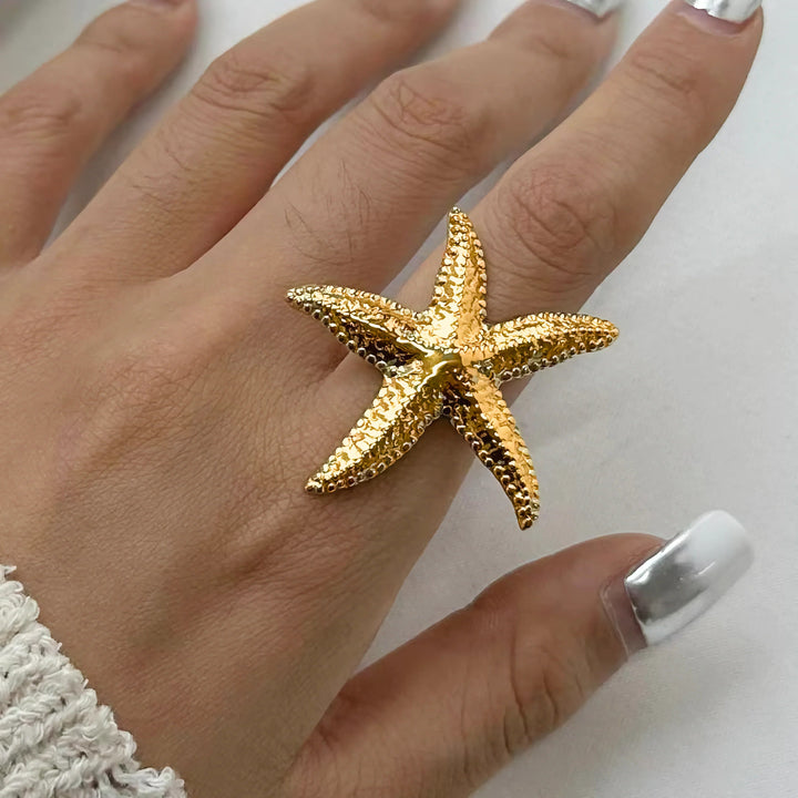 Gold-Plated Starfish Statement Ring for Women