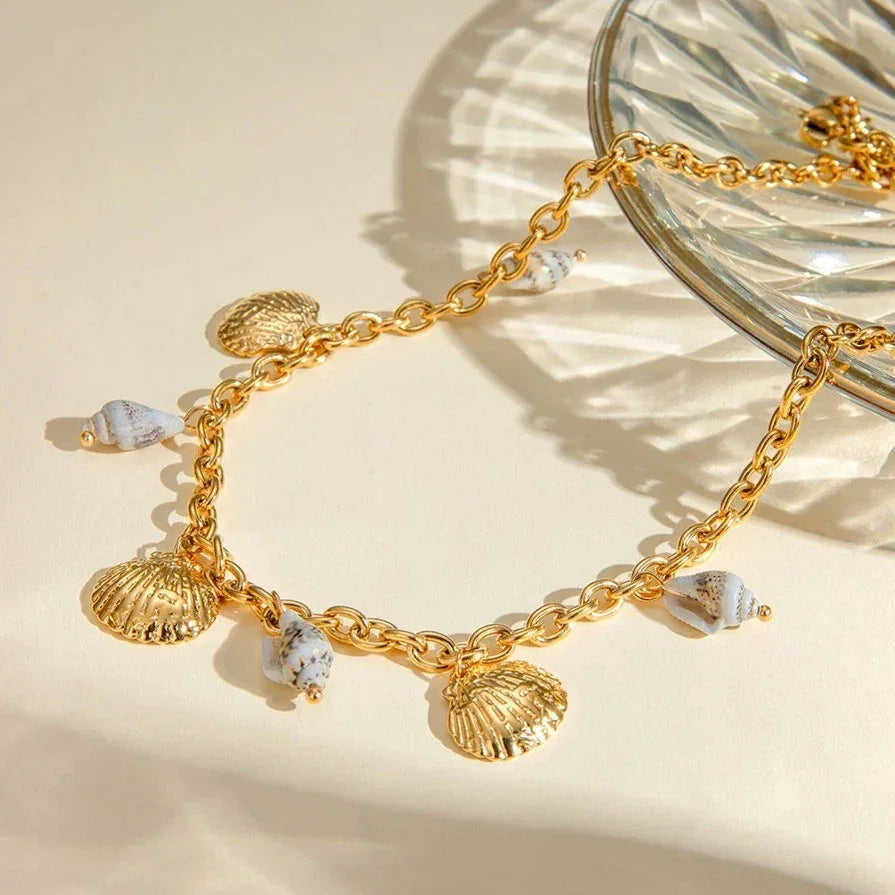 Gold-Plated Necklace with Seashell Pendants