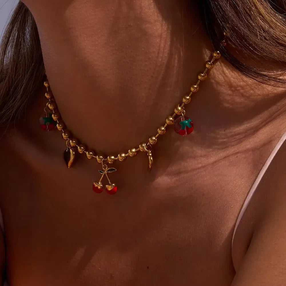 Gold-Plated Charm Chain Necklace for Women