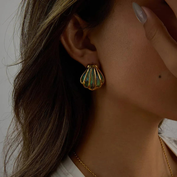 Gold-Plated Seashell Stud Earrings for Women
