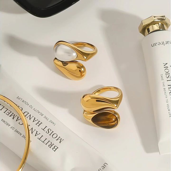 Gold-Plated Faux Pearl Statement Ring for Women