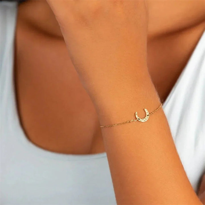 Gold-Plated Crystal Horseshoe Bracelet for Women