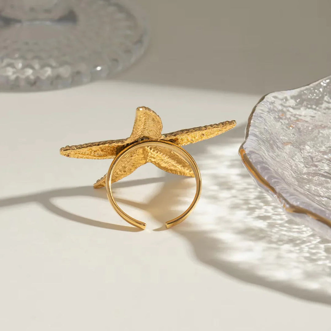 Gold-Plated Starfish Statement Ring for Women