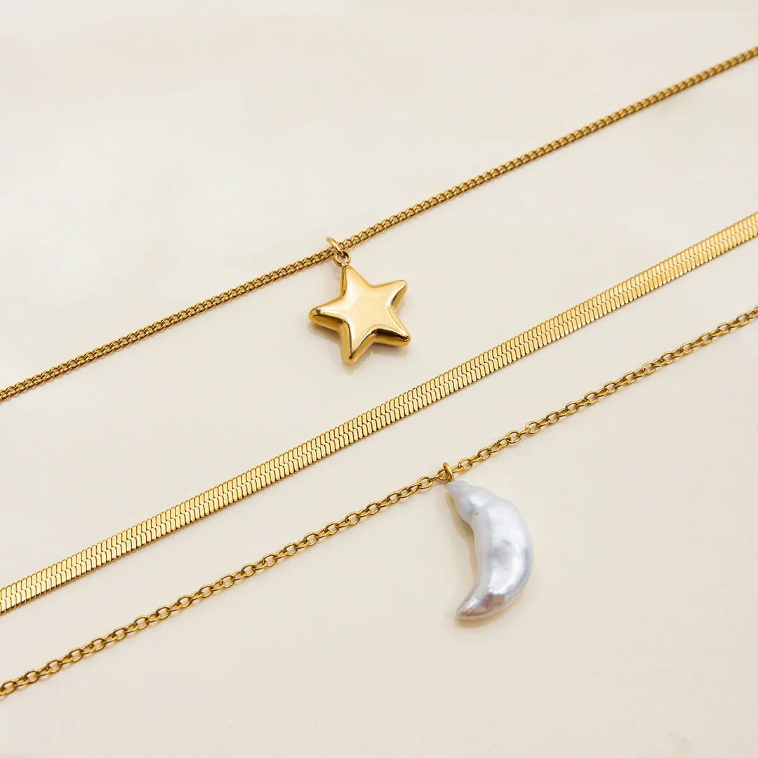 Gold Plated Faux Pearl Layered Pendant Necklace for Women