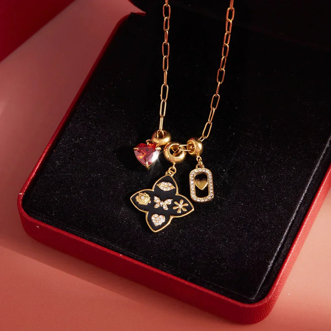 Gold-Plated Cubic Zirconia Charm Pendant Necklace for Women