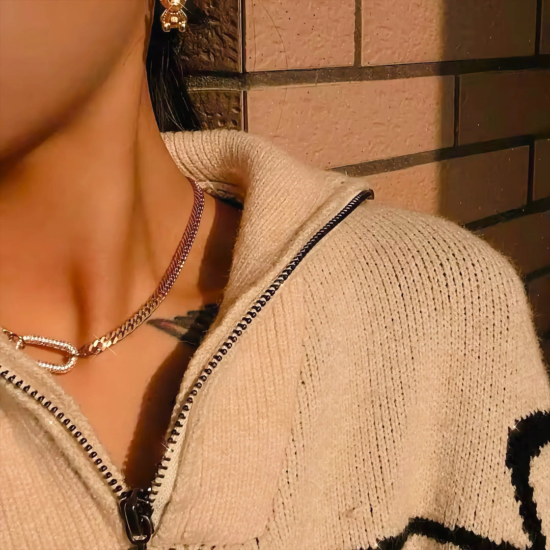 Gold-Plated Cubic Zirconia Chain Choker Necklace for Women