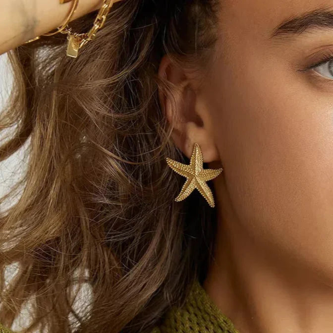 Gold-Plated Starfish Stud Earrings for Women