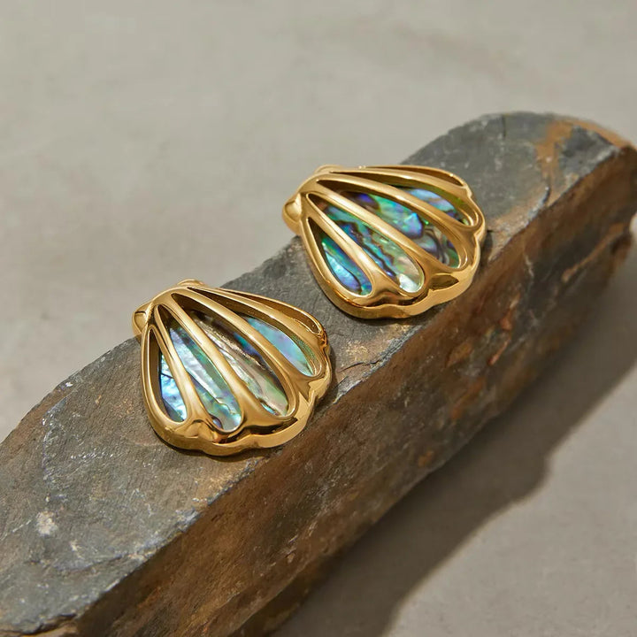 Gold-Plated Seashell Stud Earrings for Women