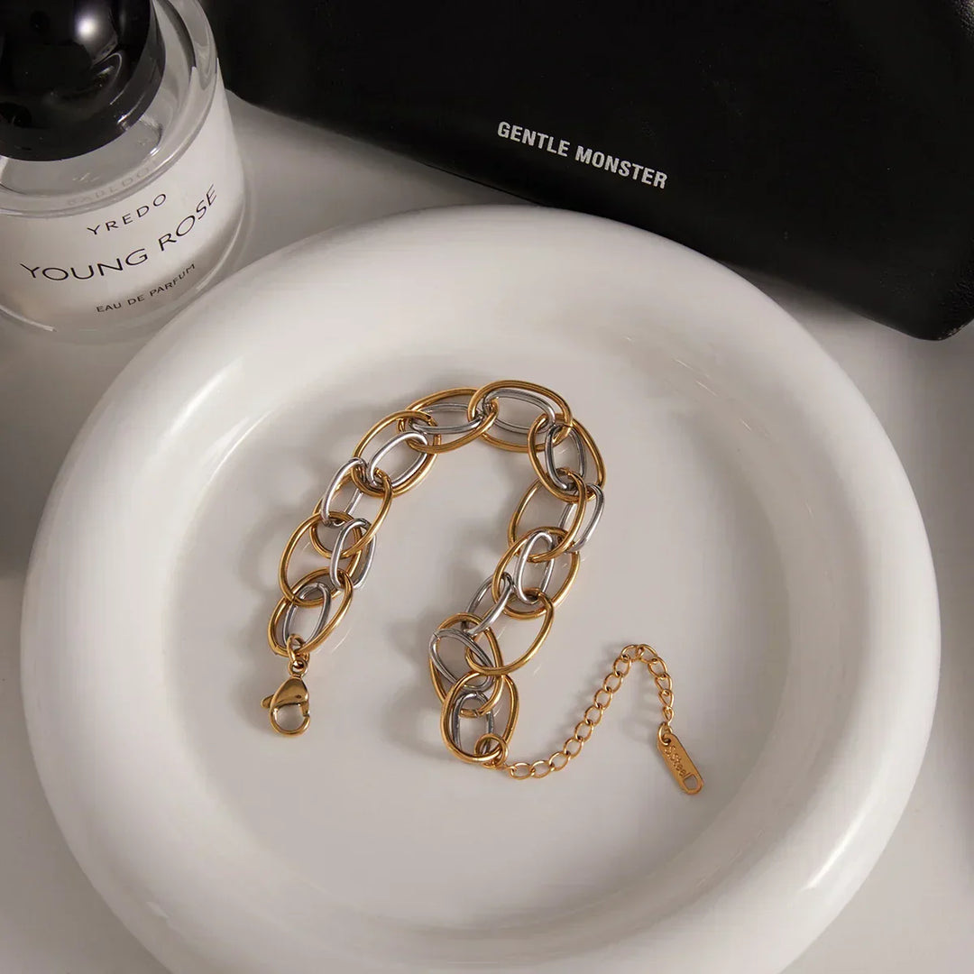 Gold Plated Two-Tone Multi Link Bracelet