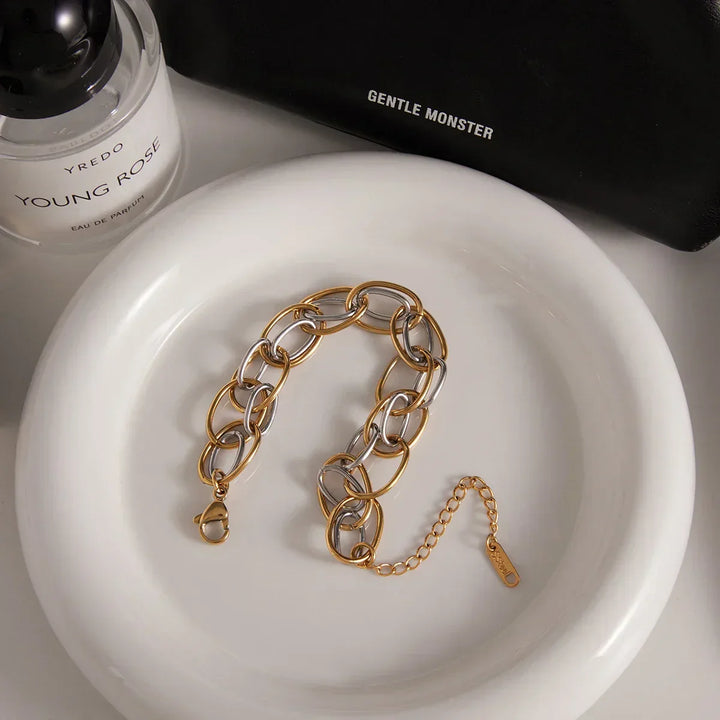 Gold Plated Two-Tone Multi Link Bracelet