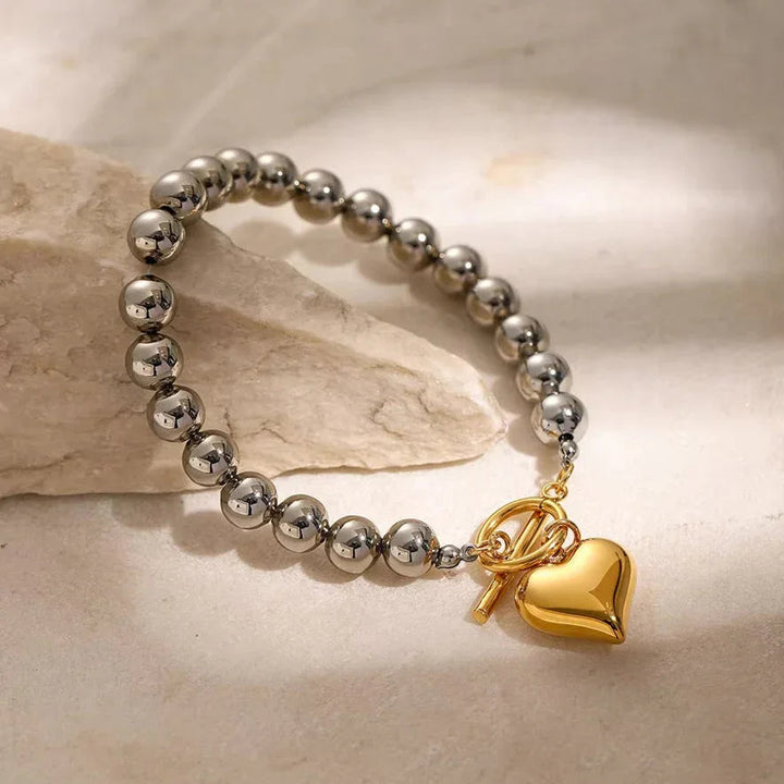 Silver-Tone Bead Heart Bracelet for Women